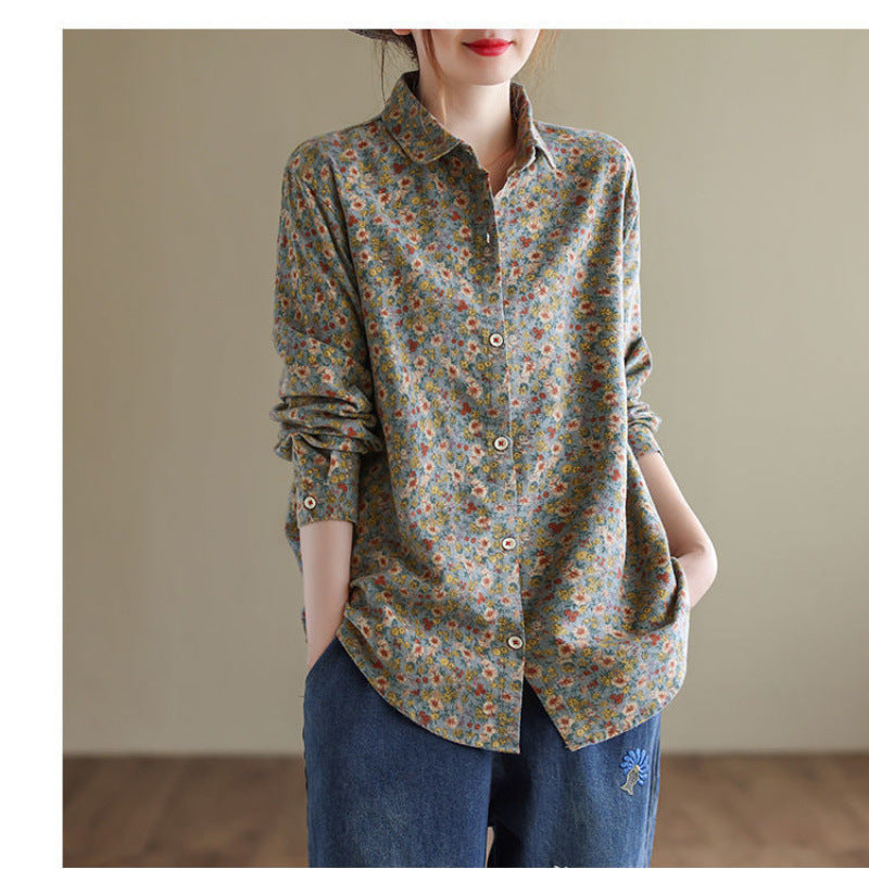 Spring New Arrival Women's Plus-Size Floral Long-Sleeve Shirt