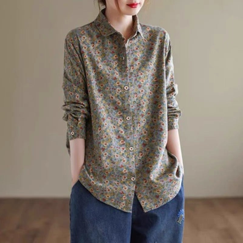 Spring New Arrival Women's Plus-Size Floral Long-Sleeve Shirt