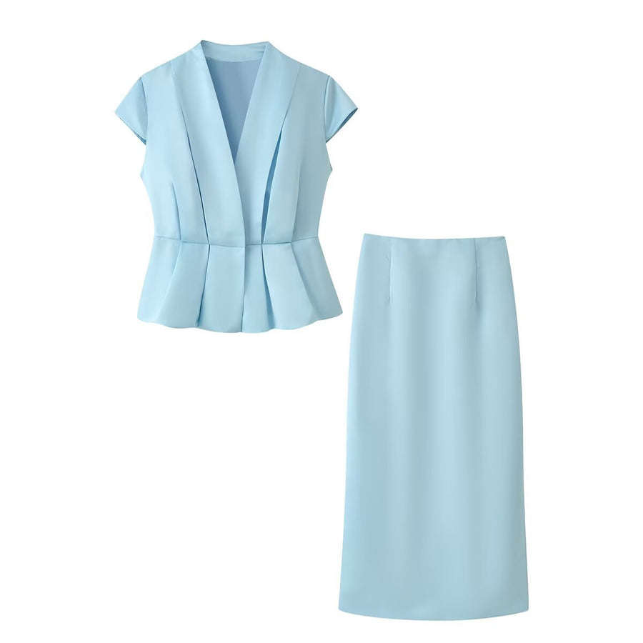 Simple and Elegant Pleated Top Solid-Color Lounge Set
