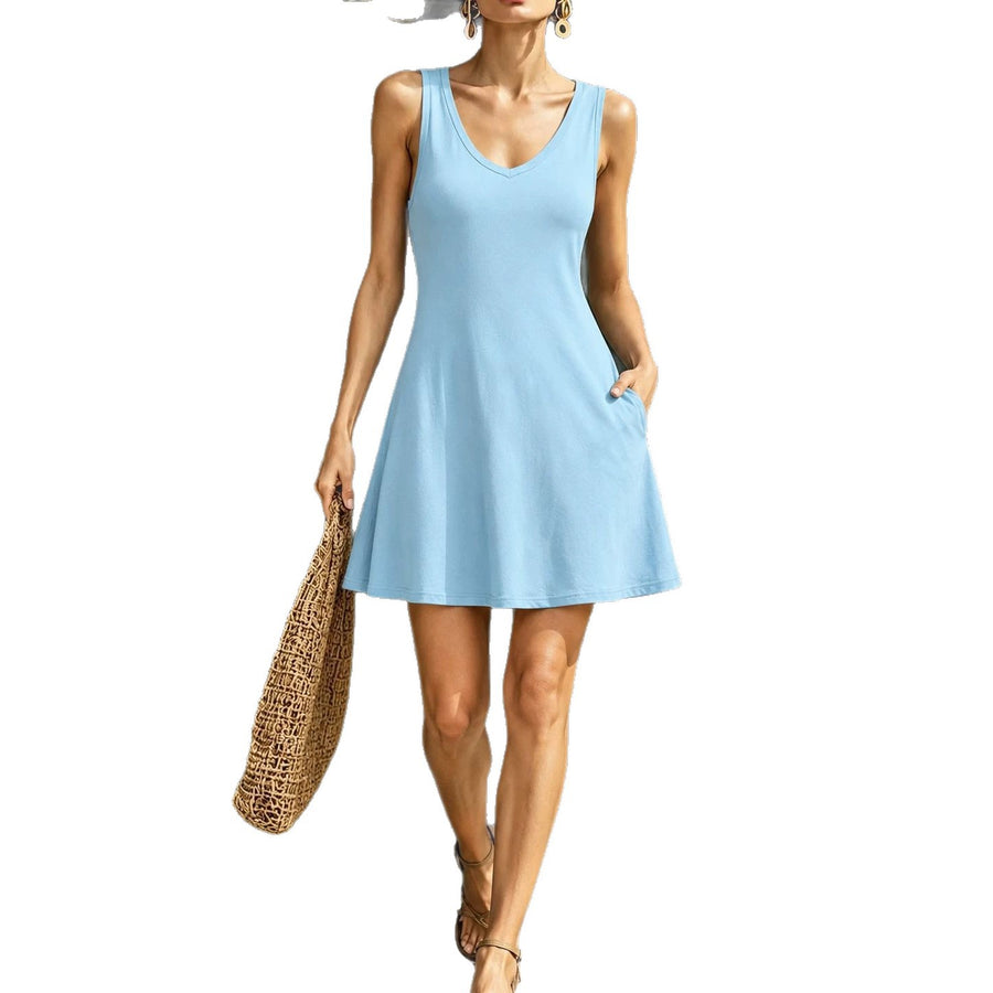Slimming Vacation Dress with Pockets - Mid-Waist Design