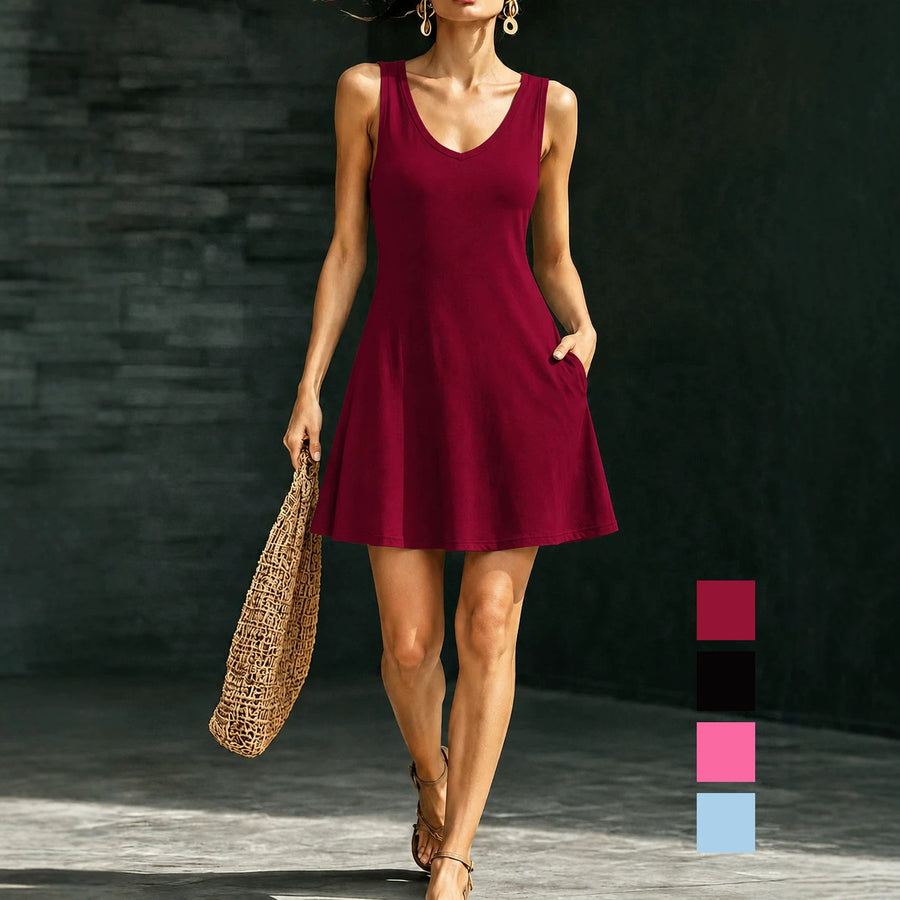 Slimming Vacation Dress with Pockets - Mid-Waist Design