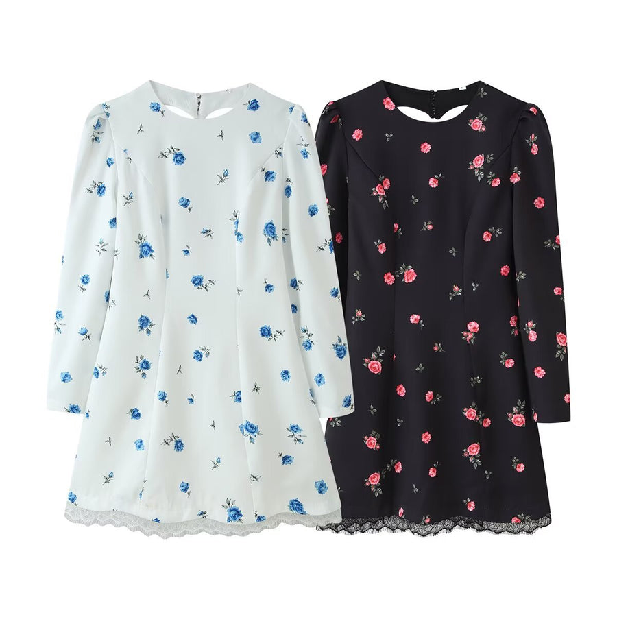 Elegant Figure-Hugging Lace Patchwork Dress with Heart Print