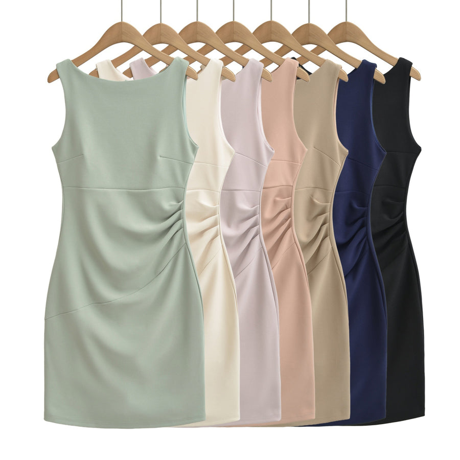 Fashionable Solid-Color Slim-Fit Sleeveless Dress for Women