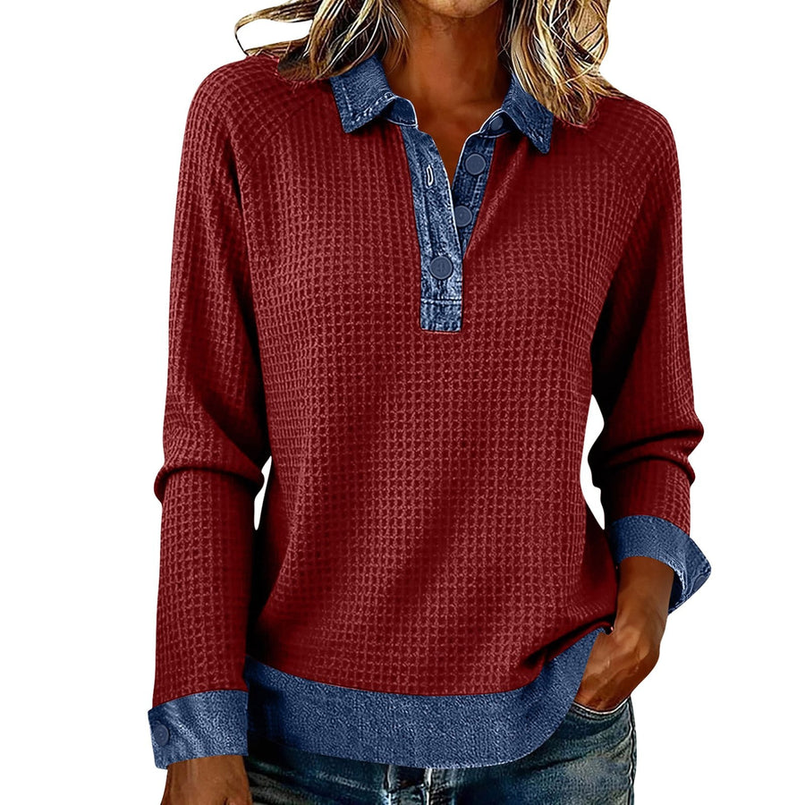 Womens Spliced Knit Blouse Top - Elegant Blazer Style