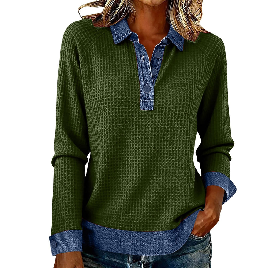 Womens Spliced Knit Blouse Top - Elegant Blazer Style