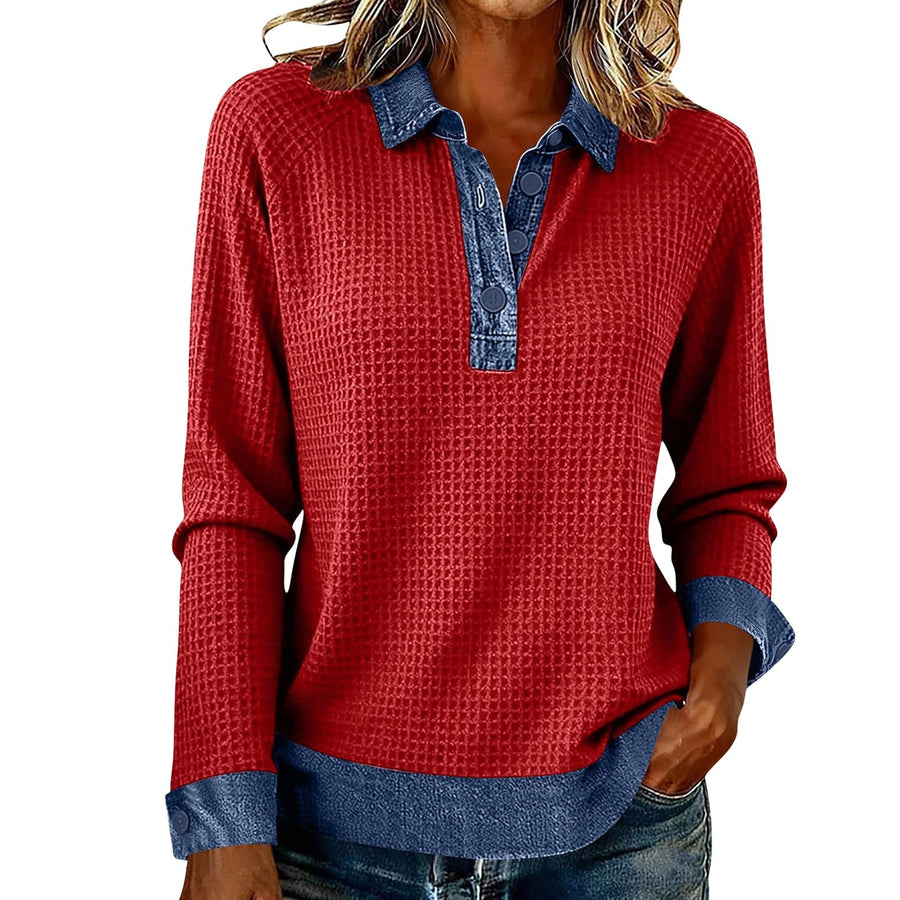 Womens Spliced Knit Blouse Top - Elegant Blazer Style