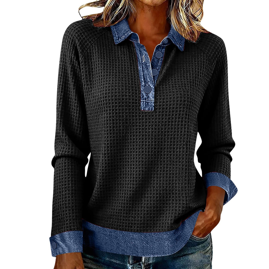 Womens Spliced Knit Blouse Top - Elegant Blazer Style