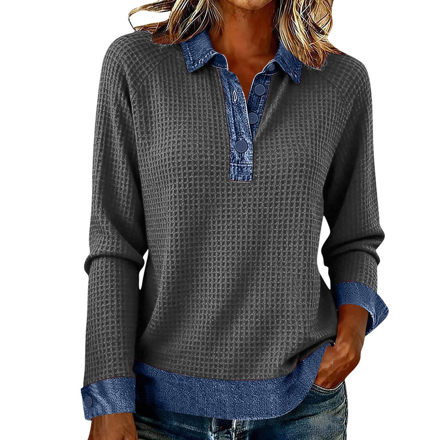 Womens Spliced Knit Blouse Top - Elegant Blazer Style