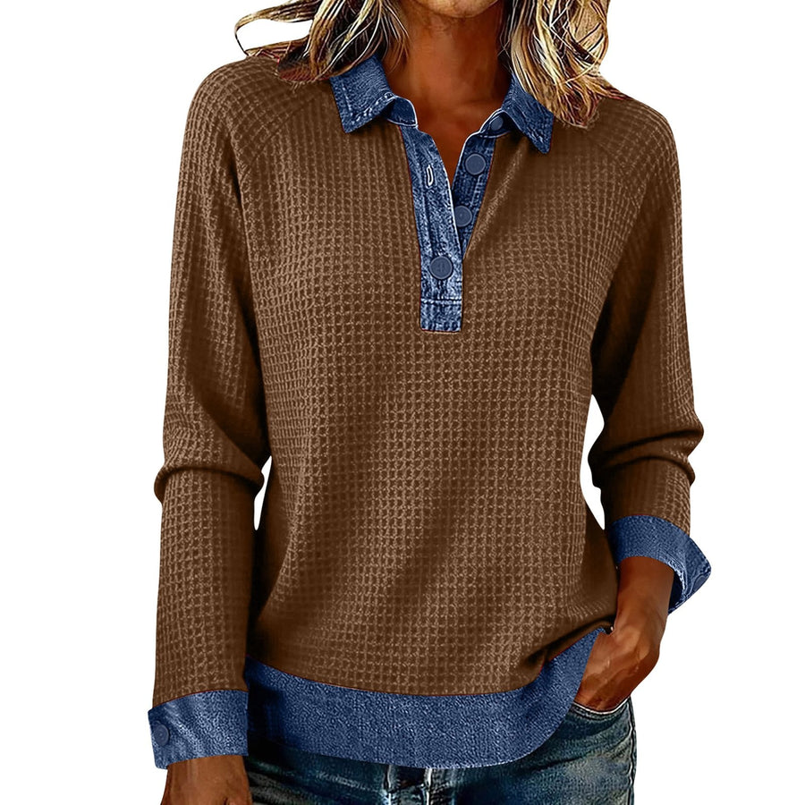 Womens Spliced Knit Blouse Top - Elegant Blazer Style