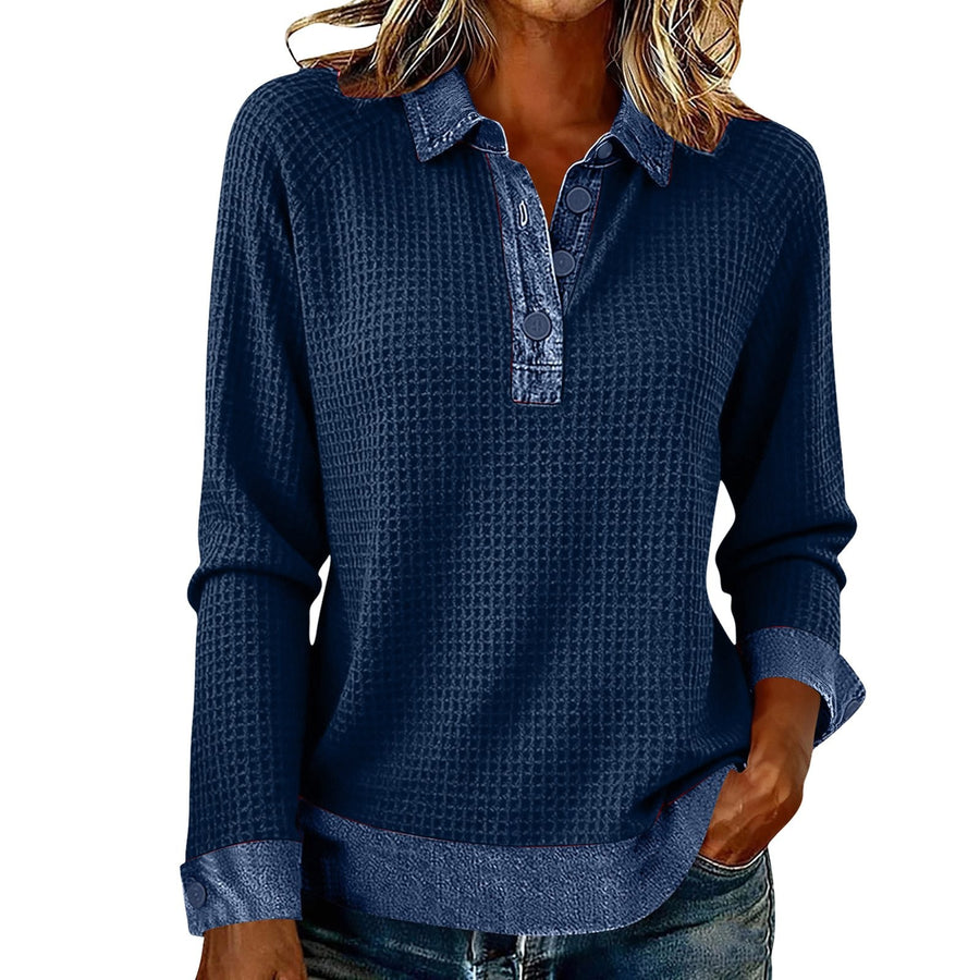 Womens Spliced Knit Blouse Top - Elegant Blazer Style