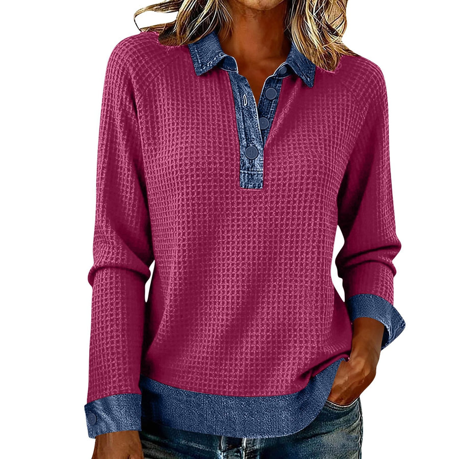 Womens Spliced Knit Blouse Top - Elegant Blazer Style