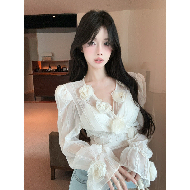 Womens Sheer Floral Blouse - Elegant & Stylish Design