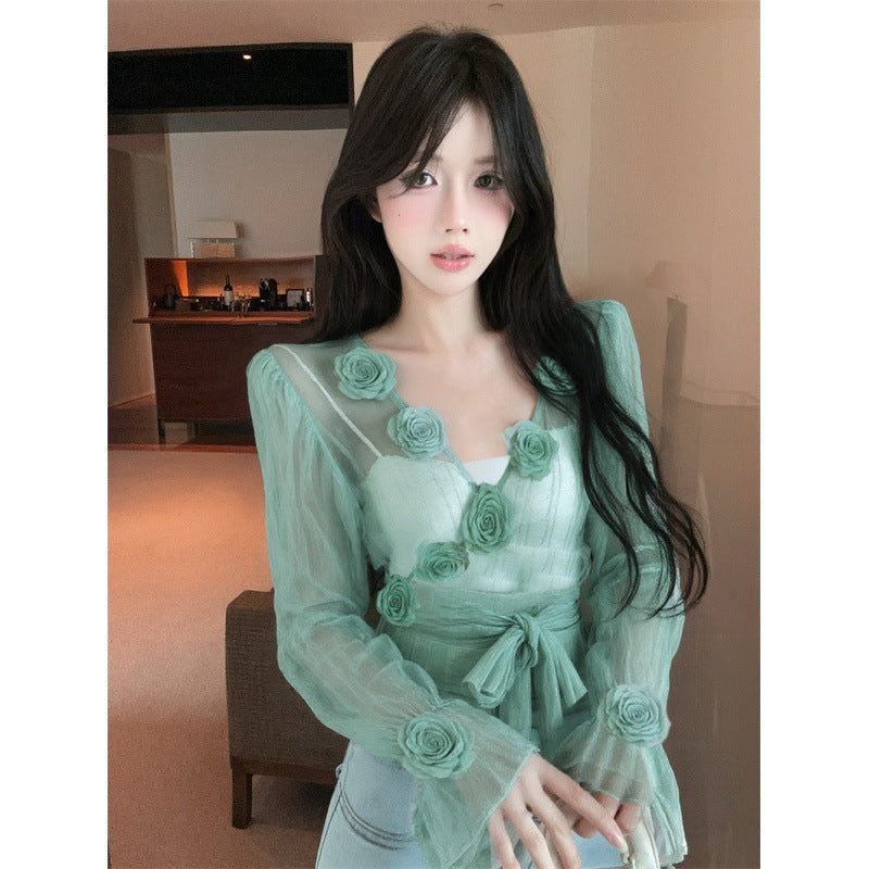 Womens Sheer Floral Blouse - Elegant & Stylish Design