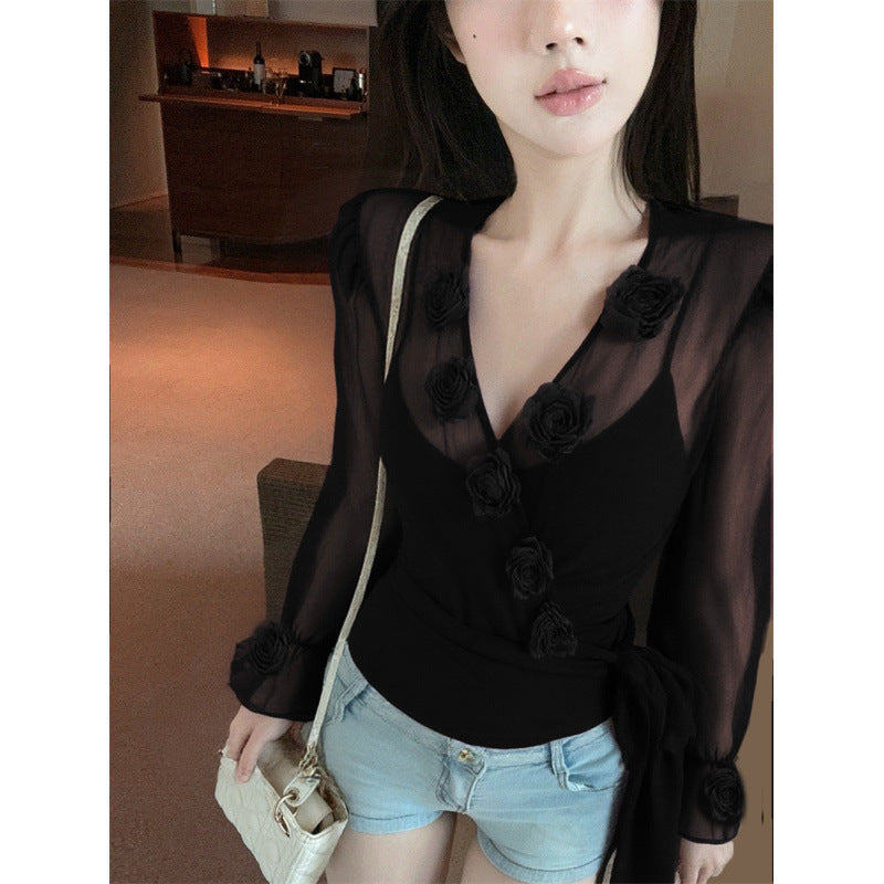 Womens Sheer Floral Blouse - Elegant & Stylish Design