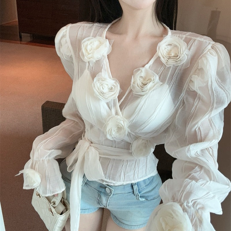 Womens Sheer Floral Blouse - Elegant & Stylish Design
