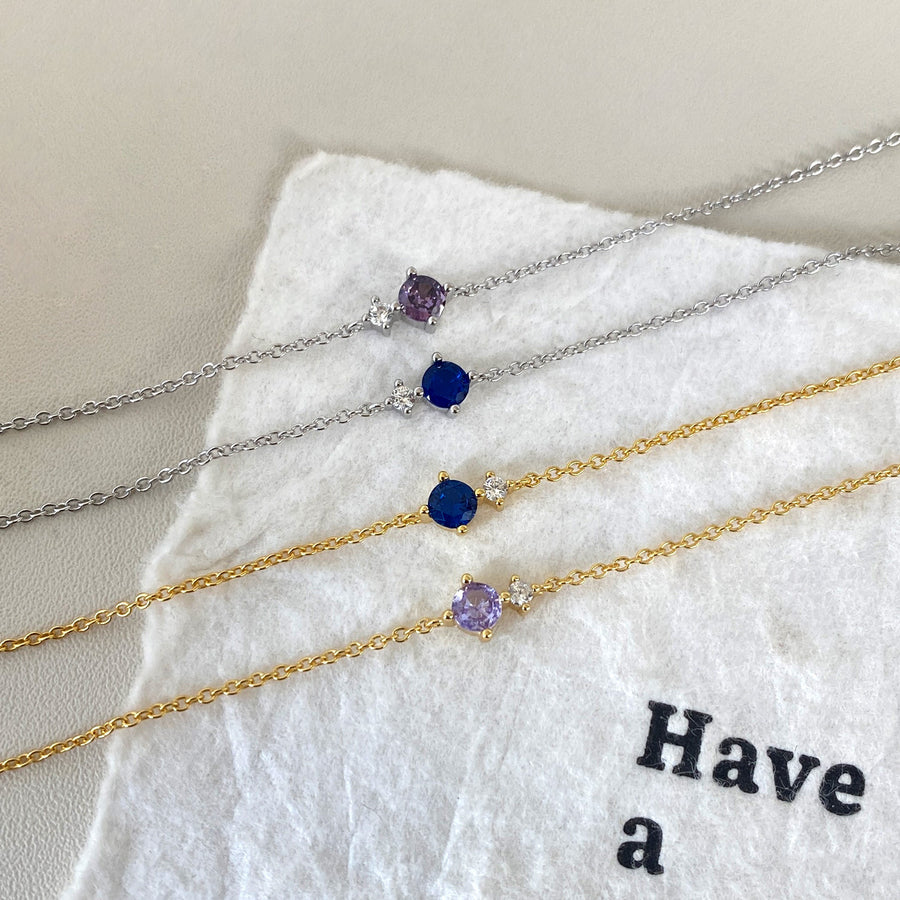 S925 Sterling Silver Necklace with Twelve Birthstone Pendants