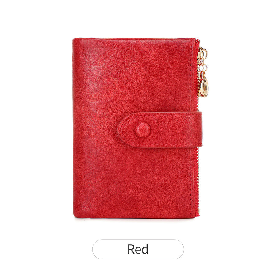 New Women's Retro Short Trifold Wallet with Dual Zippers