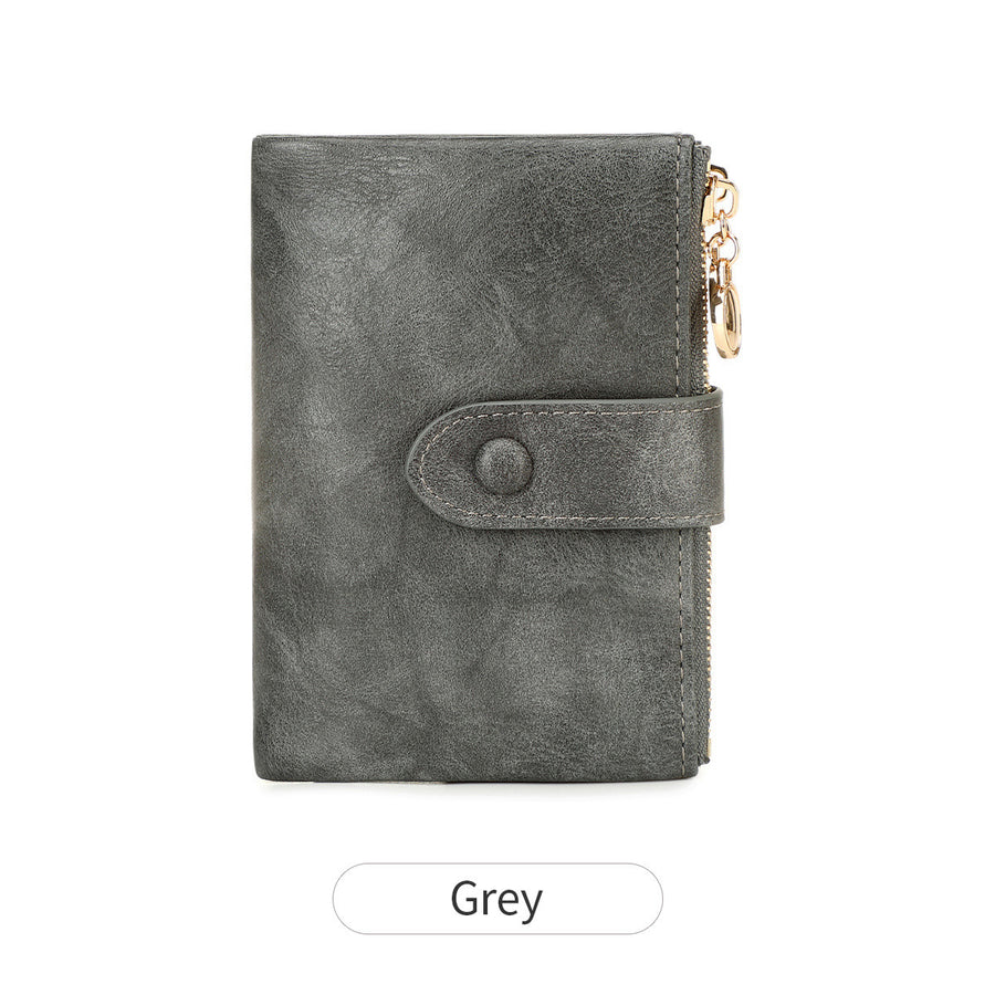 New Women's Retro Short Trifold Wallet with Dual Zippers