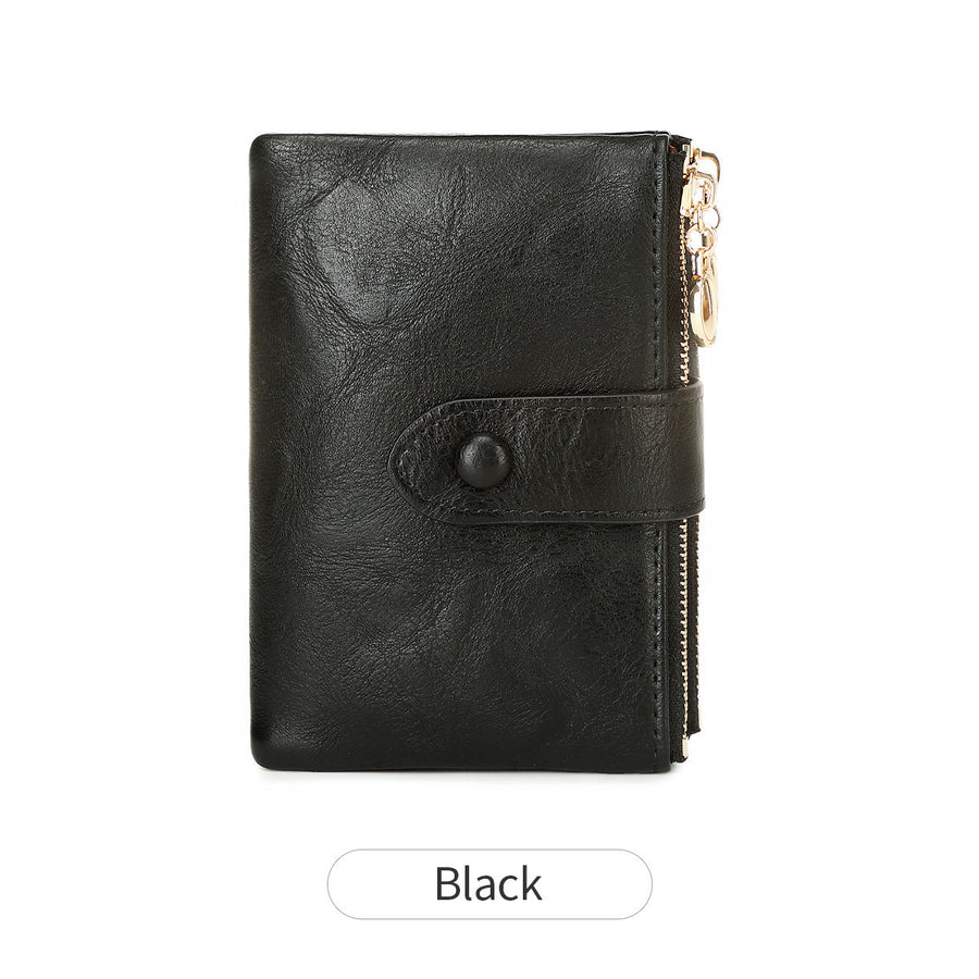 New Women's Retro Short Trifold Wallet with Dual Zippers