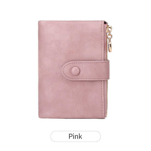 New Women's Retro Short Trifold Wallet with Dual Zippers