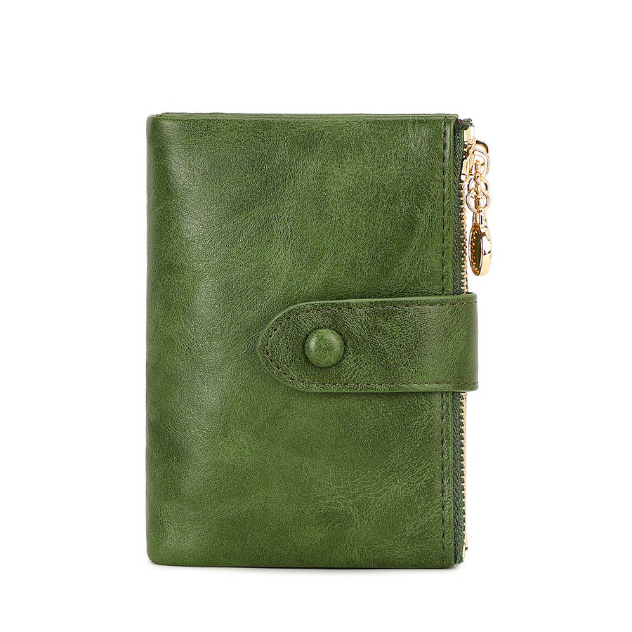 New Women's Retro Short Trifold Wallet with Dual Zippers