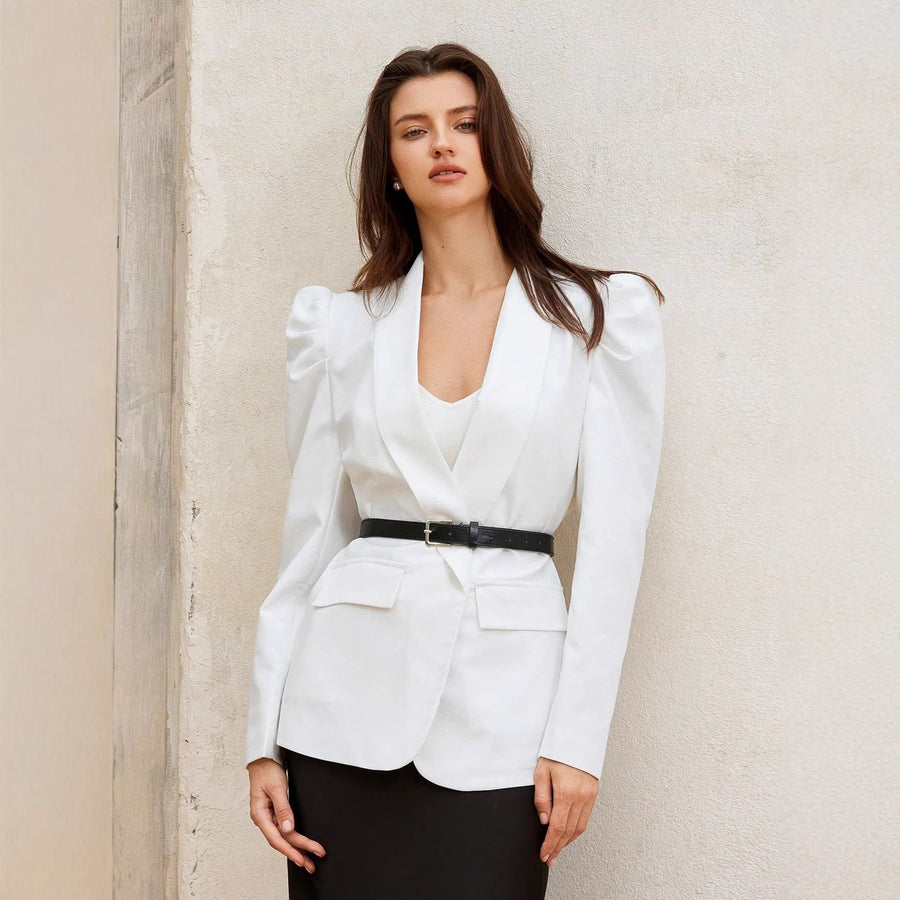 Womens New Buttonless Blazer with Bubble Sleeves - Chic & Stylish
