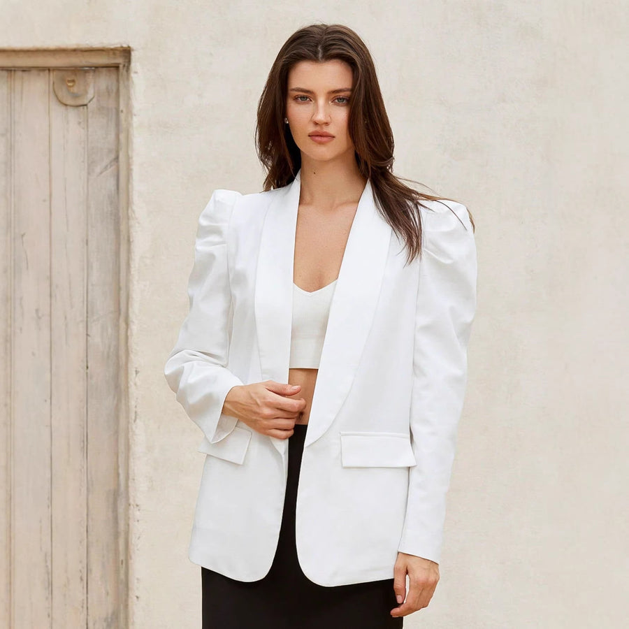 Womens New Buttonless Blazer with Bubble Sleeves - Chic & Stylish