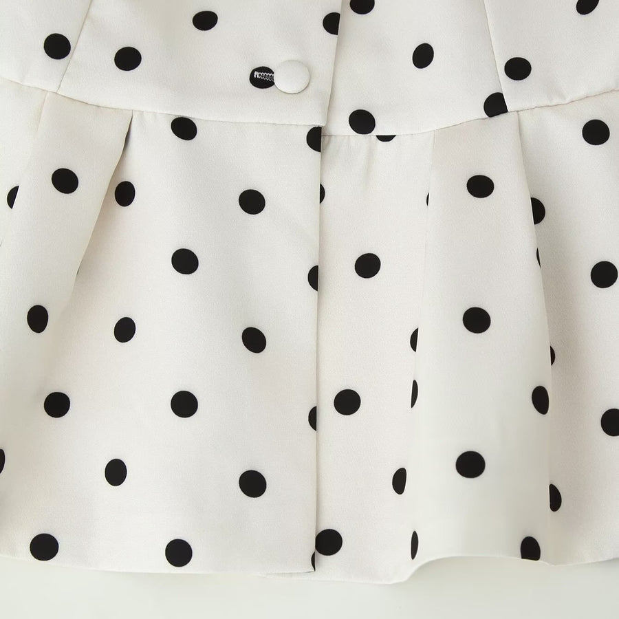 Polka-dot Stand Collar Puff Sleeve Blazer for Women