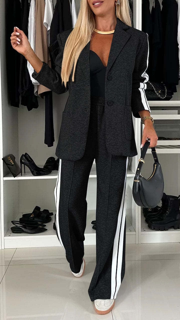 Womens Long-Sleeve Lapel Casual Blazer Set for Effortless Style