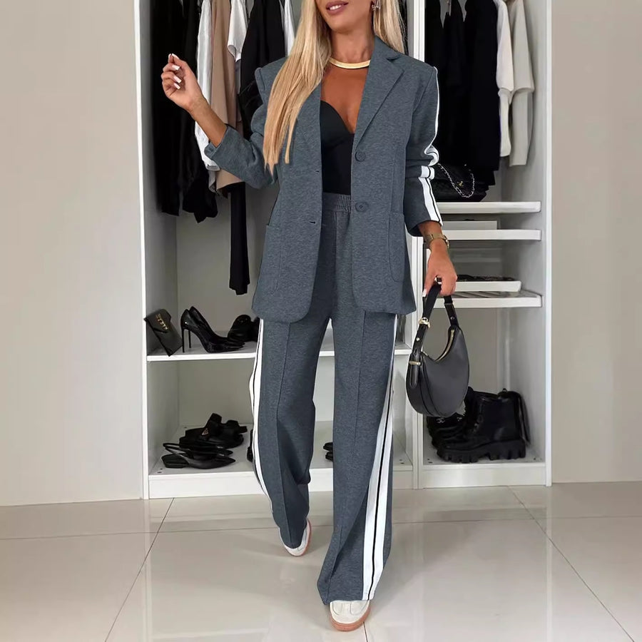 Womens Long-Sleeve Lapel Casual Blazer Set for Effortless Style