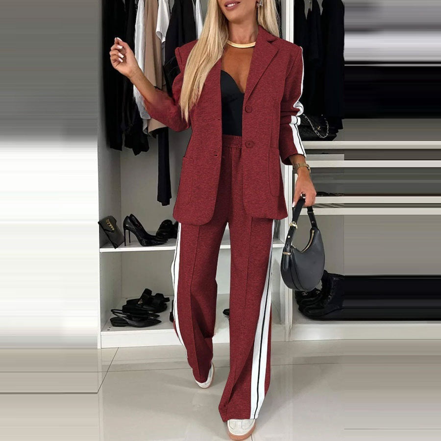 Womens Long-Sleeve Lapel Casual Blazer Set for Effortless Style