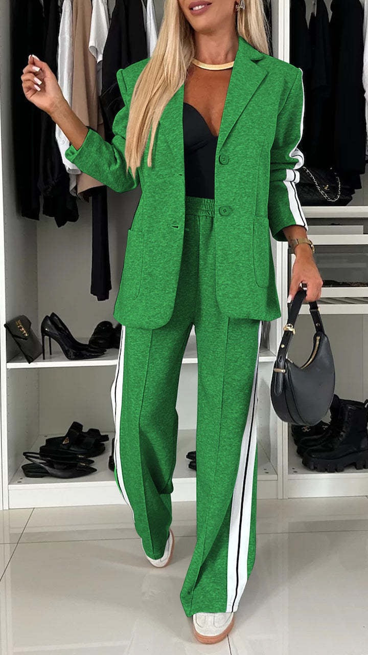 Womens Long-Sleeve Lapel Casual Blazer Set for Effortless Style
