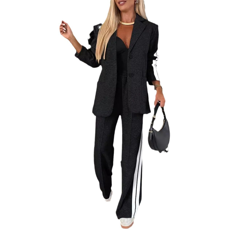 Womens Long-Sleeve Lapel Casual Blazer Set for Effortless Style