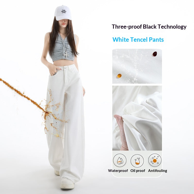 Light-blue Viscose Wide-leg Denim Jeans for Women