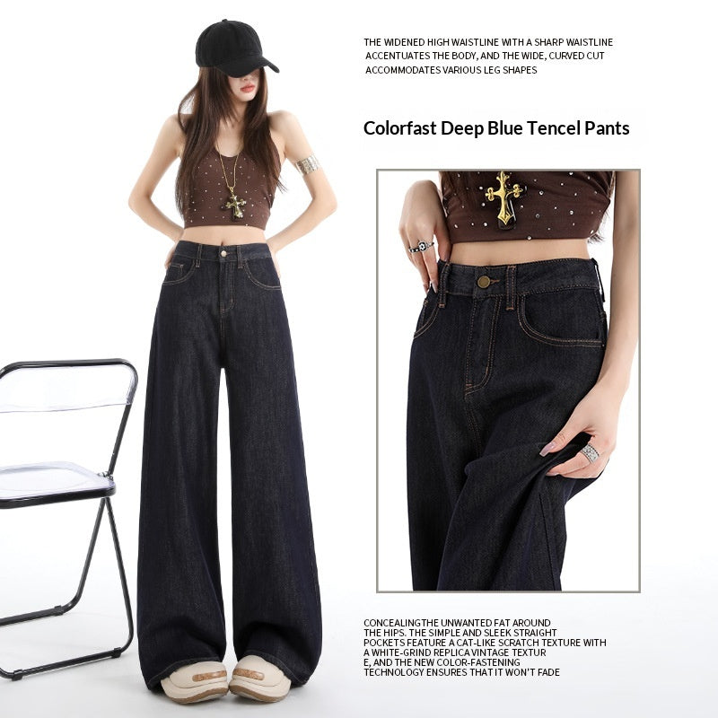Light-blue Viscose Wide-leg Denim Jeans for Women