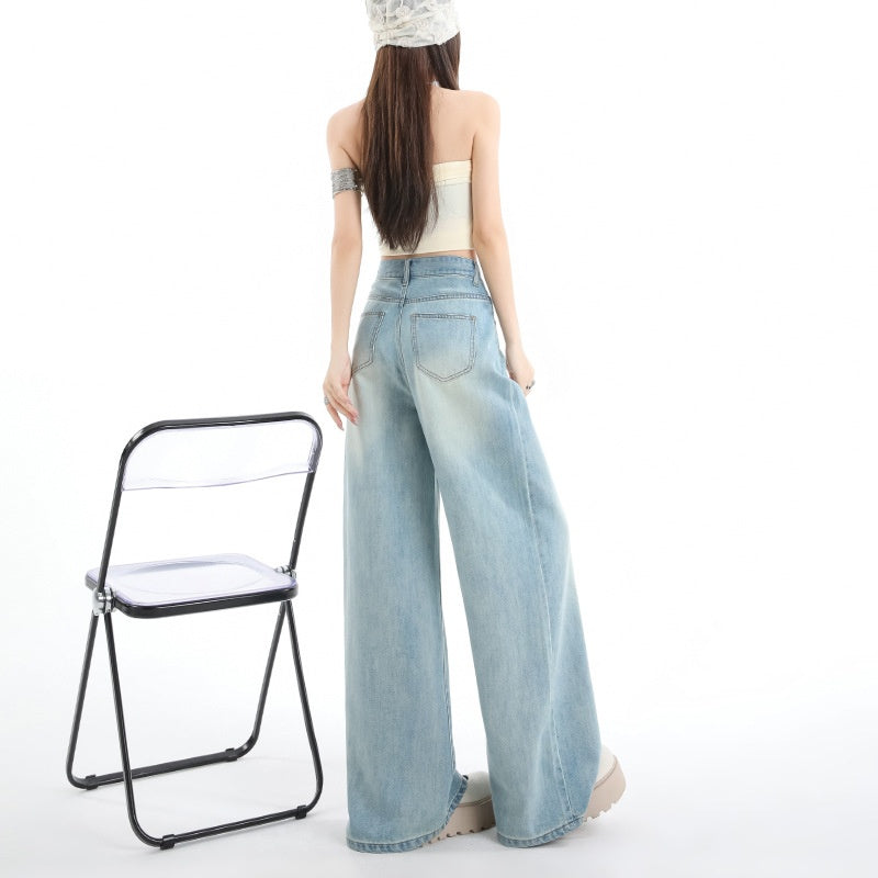 Light-blue Viscose Wide-leg Denim Jeans for Women