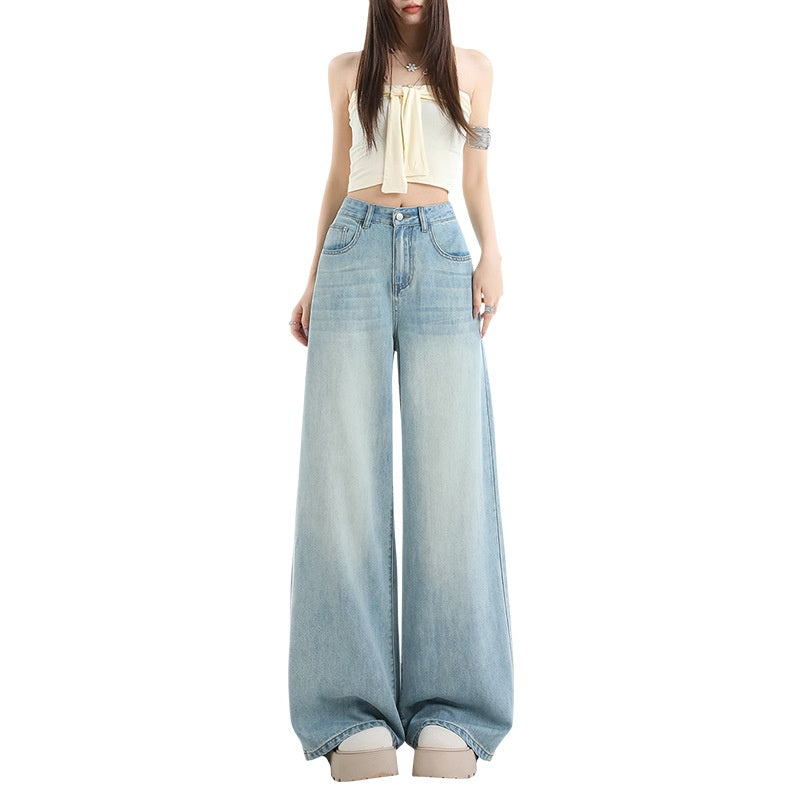 Light-blue Viscose Wide-leg Denim Jeans for Women