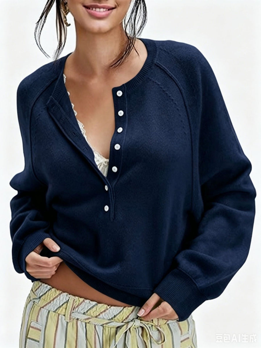 Womens Button-front Half-placket Sweater Top for Cozy Style