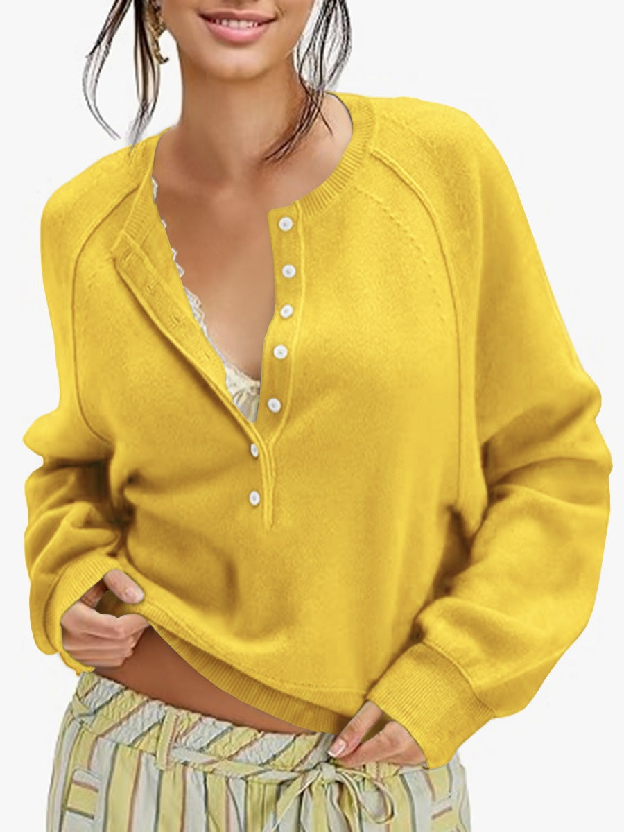 Womens Button-front Half-placket Sweater Top for Cozy Style
