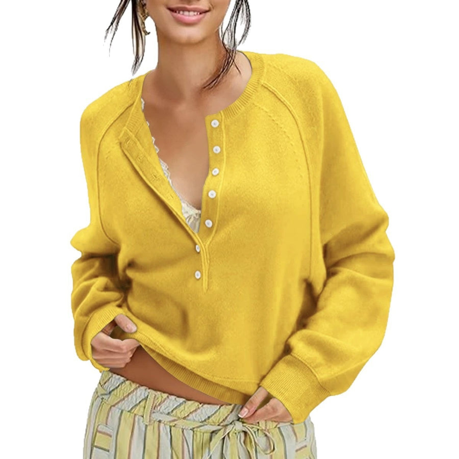 Womens Button-front Half-placket Sweater Top for Cozy Style