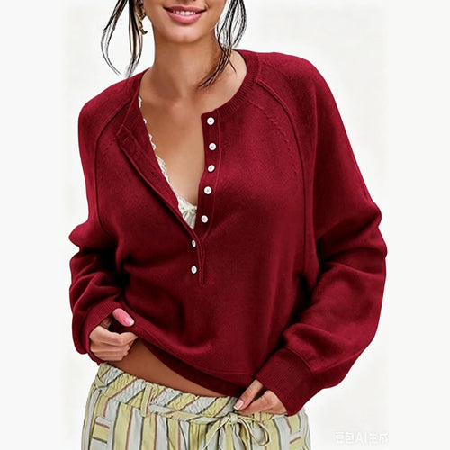 Womens Button-front Half-placket Sweater Top for Cozy Style