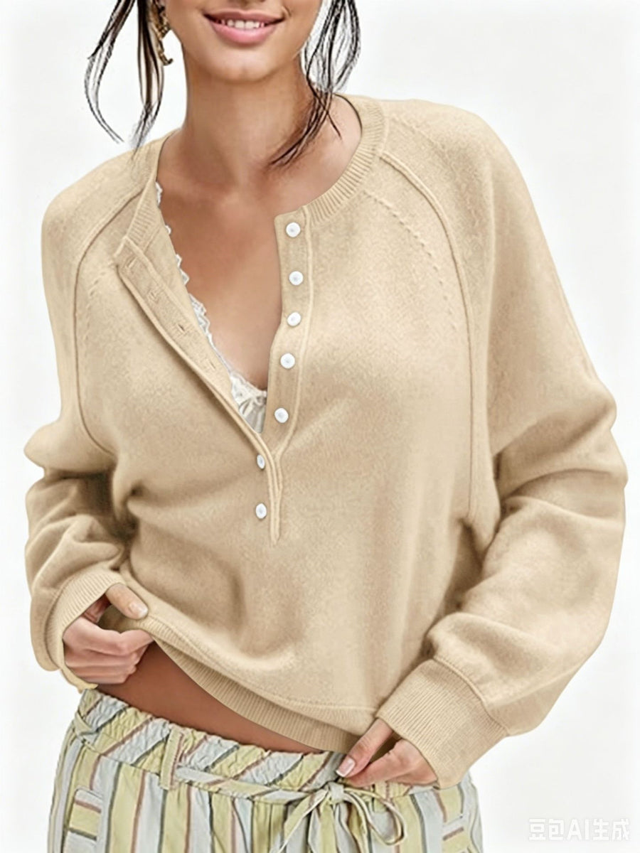 Womens Button-front Half-placket Sweater Top for Cozy Style