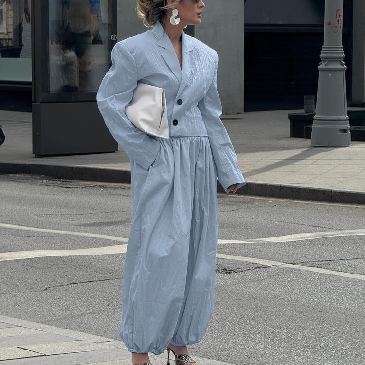 Womens V-neck Long-sleeve Blazer And Ankle-length Pants Set