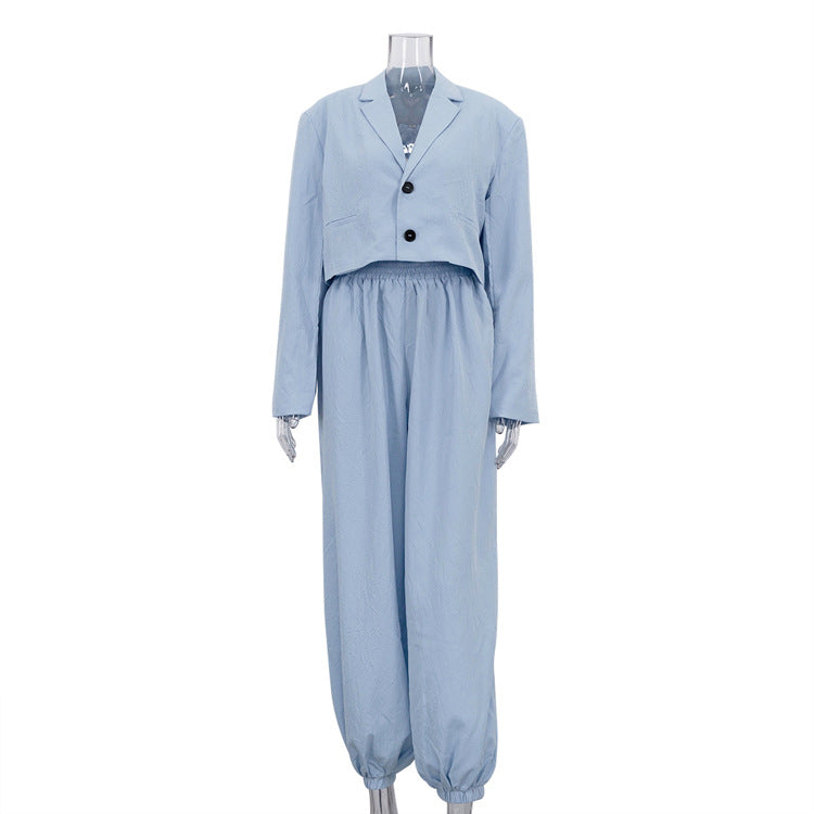 Womens V-neck Long-sleeve Blazer And Ankle-length Pants Set
