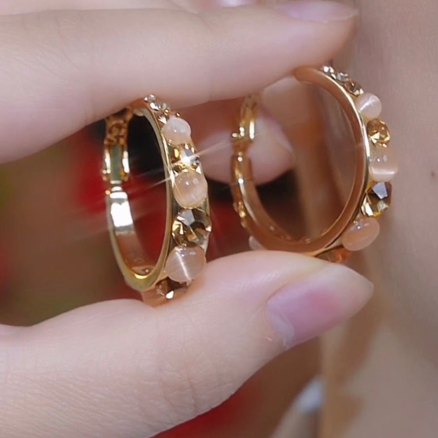 Coffee-colored Rhinestone Cat-eye Hoop Earrings