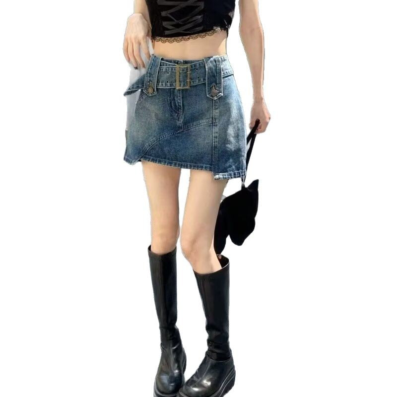 Retro Denim Maxi Skirt for Women - Hong Kong Style