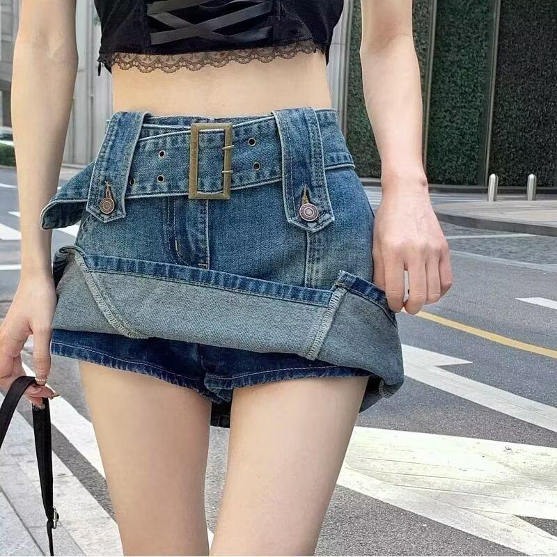 Retro Denim Maxi Skirt for Women - Hong Kong Style