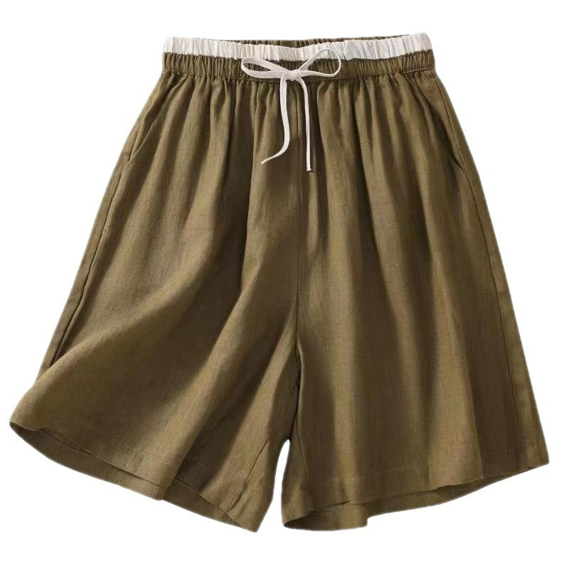 Lace-up Elastic-waist Wide-leg Casual Shorts for Women