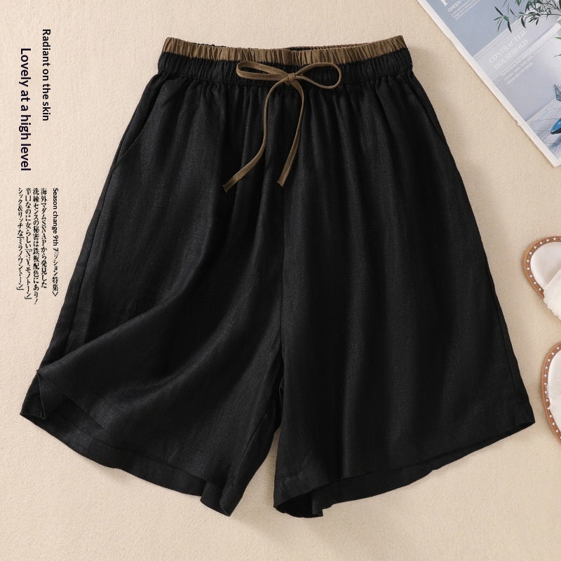 Lace-up Elastic-waist Wide-leg Casual Shorts for Women
