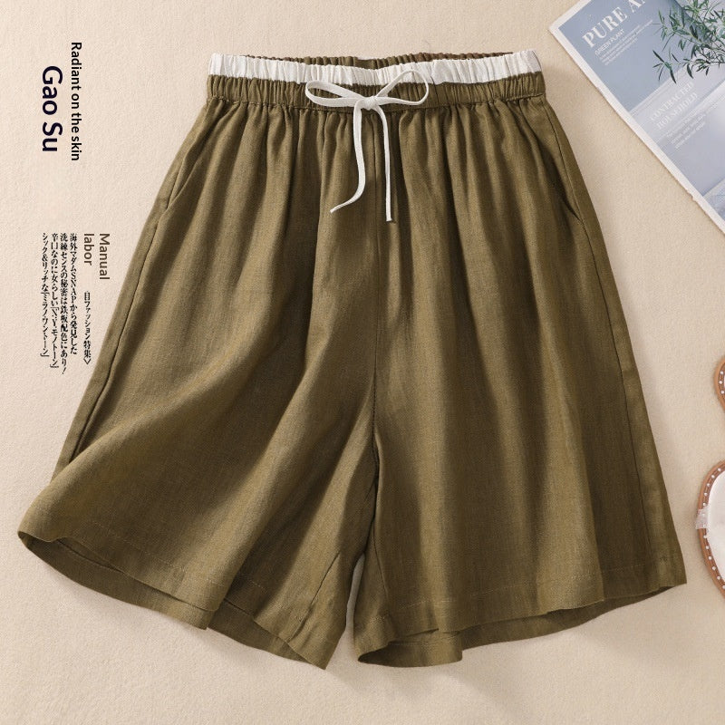 Lace-up Elastic-waist Wide-leg Casual Shorts for Women